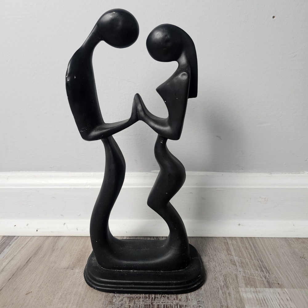 Abstract Couple Holding Hands Sculpture 12" Black Mexico Modern Minimalist Decor